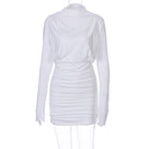 Streetwear Long Sleeve Ruched Cowl Neck Women Mini Dress