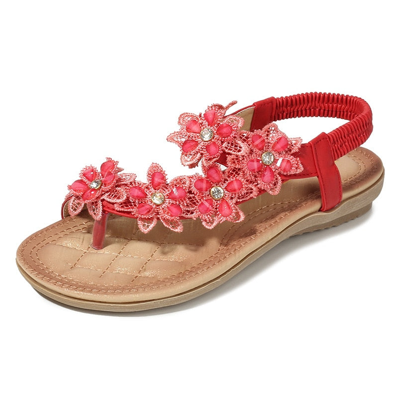 Vintage Beautiful Flower T-Strap Flat Sandal