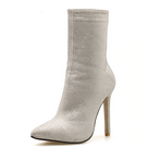 Flock Pointed Toe Rhinestone with Zipper Ankle Boots