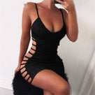 Hollow Out V-Neck Spaghetti Strap Women Bodycon Mini Dress