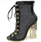 Sexy Gladiator Golden Lace Up Heels Women Bondage Boots