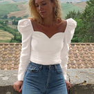 Vintage Style Collar Women Puff Sleeve Shirt