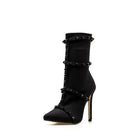 Luxury Rivet Silk Satin Thin High Heels Women Ankle Boots