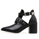Pointed Toe Metal Buckle PU Leather Ankle Boots