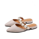 Retro Pearl Strap Low Heels Women Mules Shoes
