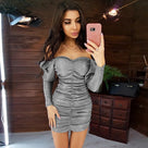 Shining Slash Neck Sequin Long Sleeve Women Mini Dress