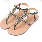 Shinning Rhinestone T-Strap Strap Flat Sandal
