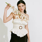 Solid Color Pleated Ring Sleeveless Women Ruffles Blouses