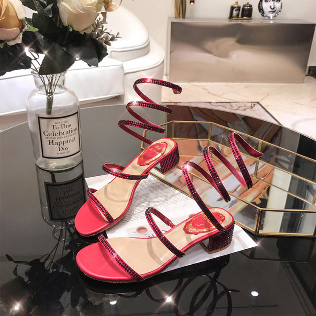 Breathable Rhinestone Low-Heeled Sandal