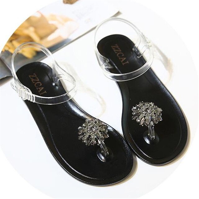 Rhinestone Flower Transparent Flat Sandal